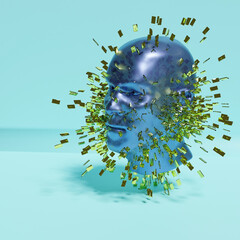 blue head with explosion of golden particles