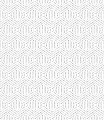 Geometric repeating ornament with hexagonal dotted gray elements. Geometric modern ornament. Seamless abstract modern pattern