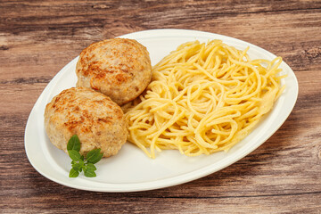 Spaghetti with homemade chicken cutlet