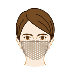 Woman's face wearing a cloth mask - front view