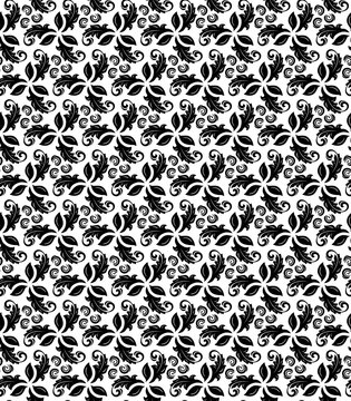 Black and white vector ornament. Seamless abstract classic background with leaves. Pattern with repeating floral elements. Ornament for fabric, wallpaper and packaging