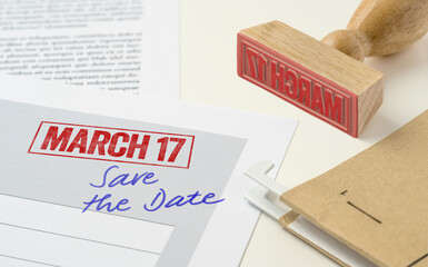 A red stamp on a document - March 17