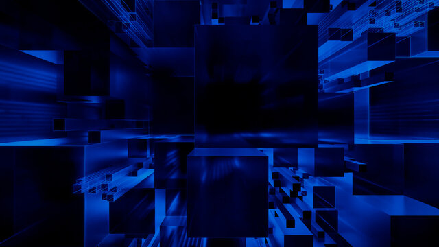Futuristic, Blue 3D Block background. Vibrant colored Tech Wallpaper. 3D Render 