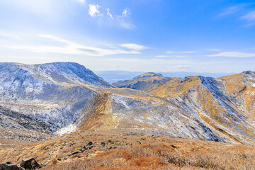 冬の天狗ヶ城山頂から見たくじゅう連山　大分県玖珠郡　Kuju mountain range seen from Tengugajou summit in winter Ooita-ken Kusu-gun