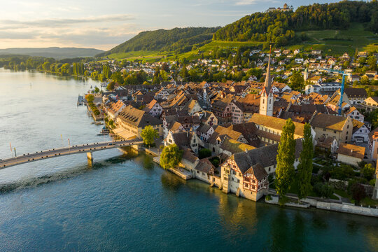 Aerial view of the beautiful town of Stein am Rhein on Rhein riverside, Switzerland.