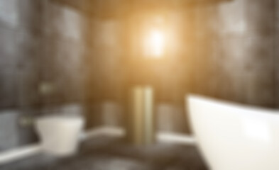 Bokeh blurred phototography.  Scandinavian bathroom, classic  vintage interior design. 3D rend