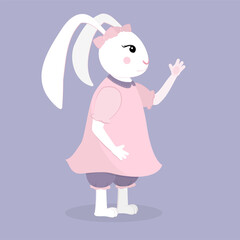 illustration of a cute bunny girl in a pink dress