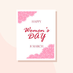 International Women's Day greeting card, 8 March. With inscription on flower background