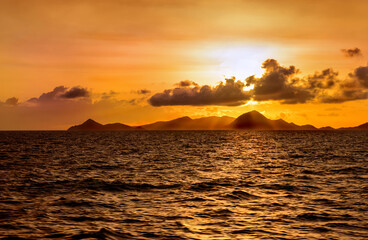 Sunset over island in the Caribbean
