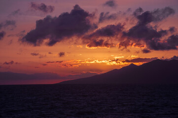 Sunset over island in the Caribbean