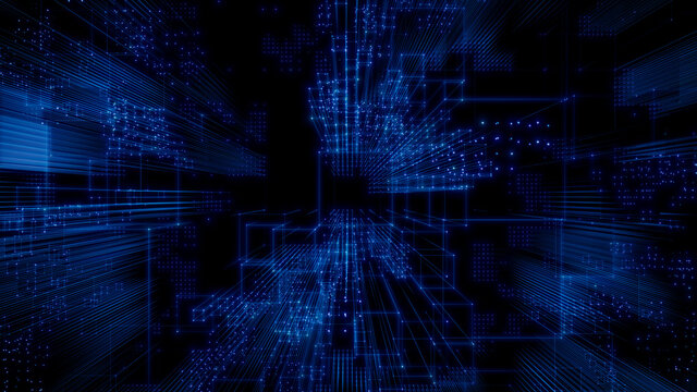 Futuristic, Blue Digital Grid background. Network Tech Wallpaper. 3D Render 