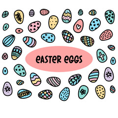 Easter eggs doodle set. Hand-drawn vector illustration. Decorated Easter egg icons.
