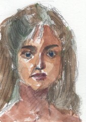 woman portrait watercolor sketch painting