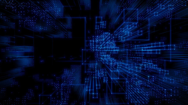 Futuristic, Blue Digital Grid background. Network Tech Wallpaper. 3D Render 