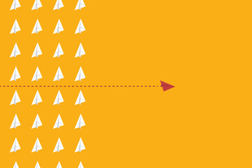 Think differently concept. Red airplane changing direction.	