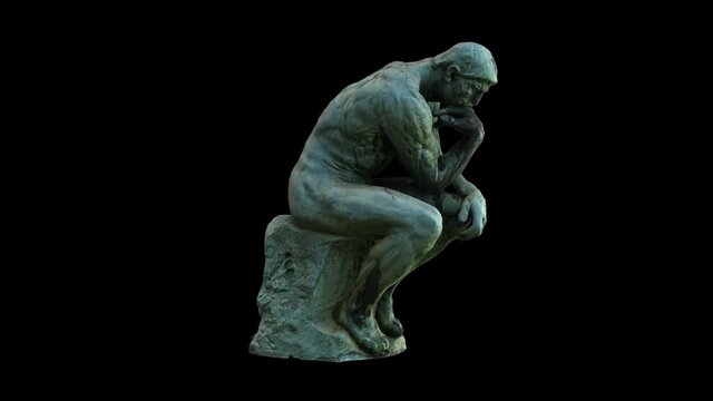 The thinker - rotation loop - 3d model animation on a black background