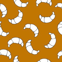 Croissant Pattern. Desserts. Vector illustration. Background food. Wallpaper texture bakery. Bread. Doodle.