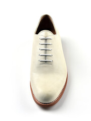 White male shoe with white laces on a white background