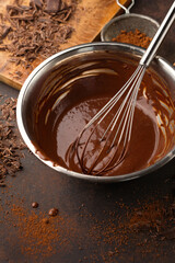 Homemade chocolate cream with whisk