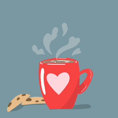 Vector cozy illustration with hot warming coffee.