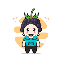Cute kids character wearing grape costume.