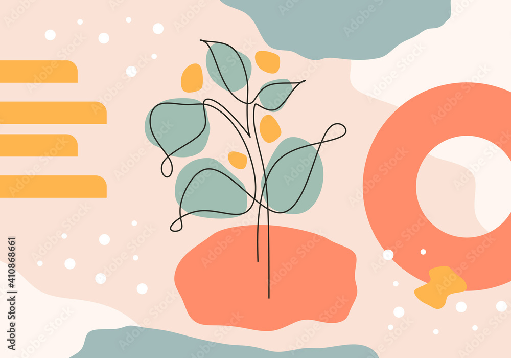 Poster abstract floral background with continuous line style