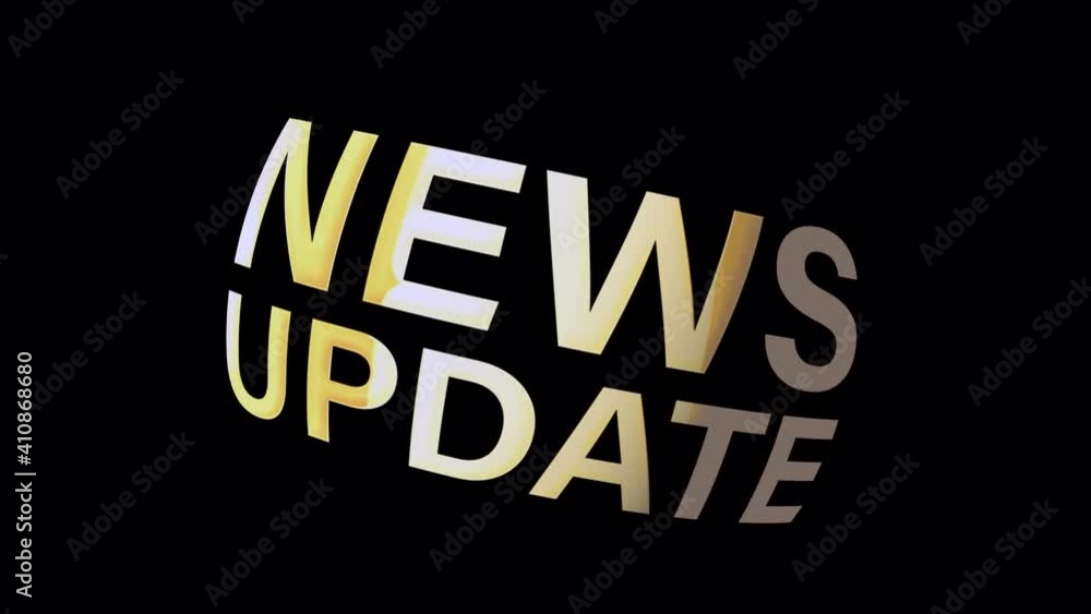 Poster 4k 3d news update gold text loop rotating animation on black background. news update advertising sig