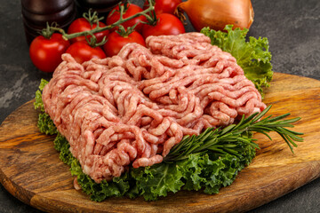 Raw pork minced meat over board