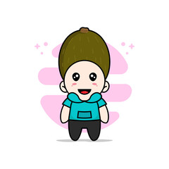 Cute kids character wearing kiwi costume.