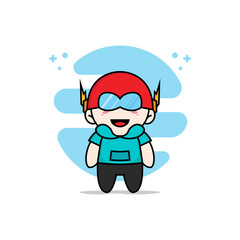 Cute kids character wearing superhero costume.