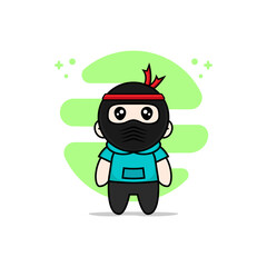 Cute kids character wearing ninja costume.