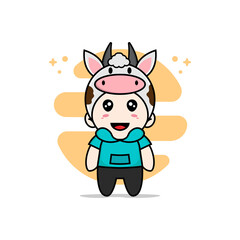 Cute kids character wearing cow costume.
