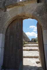 the entrance of the Antimachia Castle, Kos Island, Greece, May