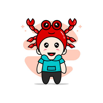 Cute kids character wearing crab costume.