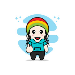 Cute kids character wearing reggae costume.