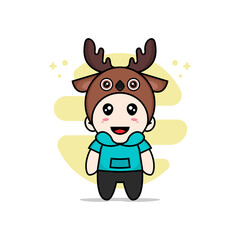 Cute kids character wearing deer costume.