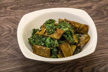 Vagan cuisine with roasted green bean