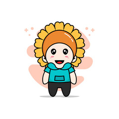 Cute kids character wearing sunflower costume.