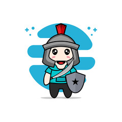 Cute kids character wearing gladiator costume.