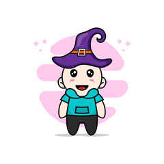 Cute kids character wearing witch hat.