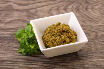 Green sauce pesto with basil