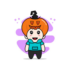Cute kids character wearing halloween pumpkin costume.