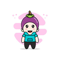 Cute kids character wearing mangosteen costume.