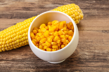 Sweet yellow corn in the bowl