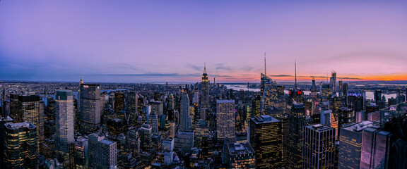 skyscrapers and sunset in new york city