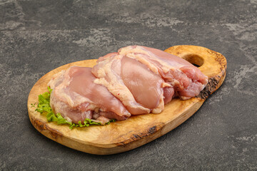 Raw chicken boneless and skinless leg