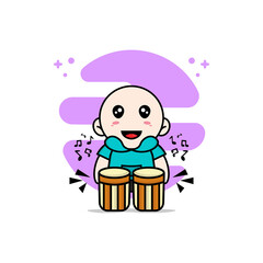 Cute kids playing drums character design.