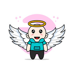 Fototapeta premium Cute kids character wearing angel costume.