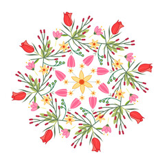 Spring flowers radial vector pattern vector illustration on a white background