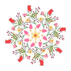 Kunstfelldecke mit Muster Tropische Pflanzen Spring flowers radial vector pattern vector illustration on a white background